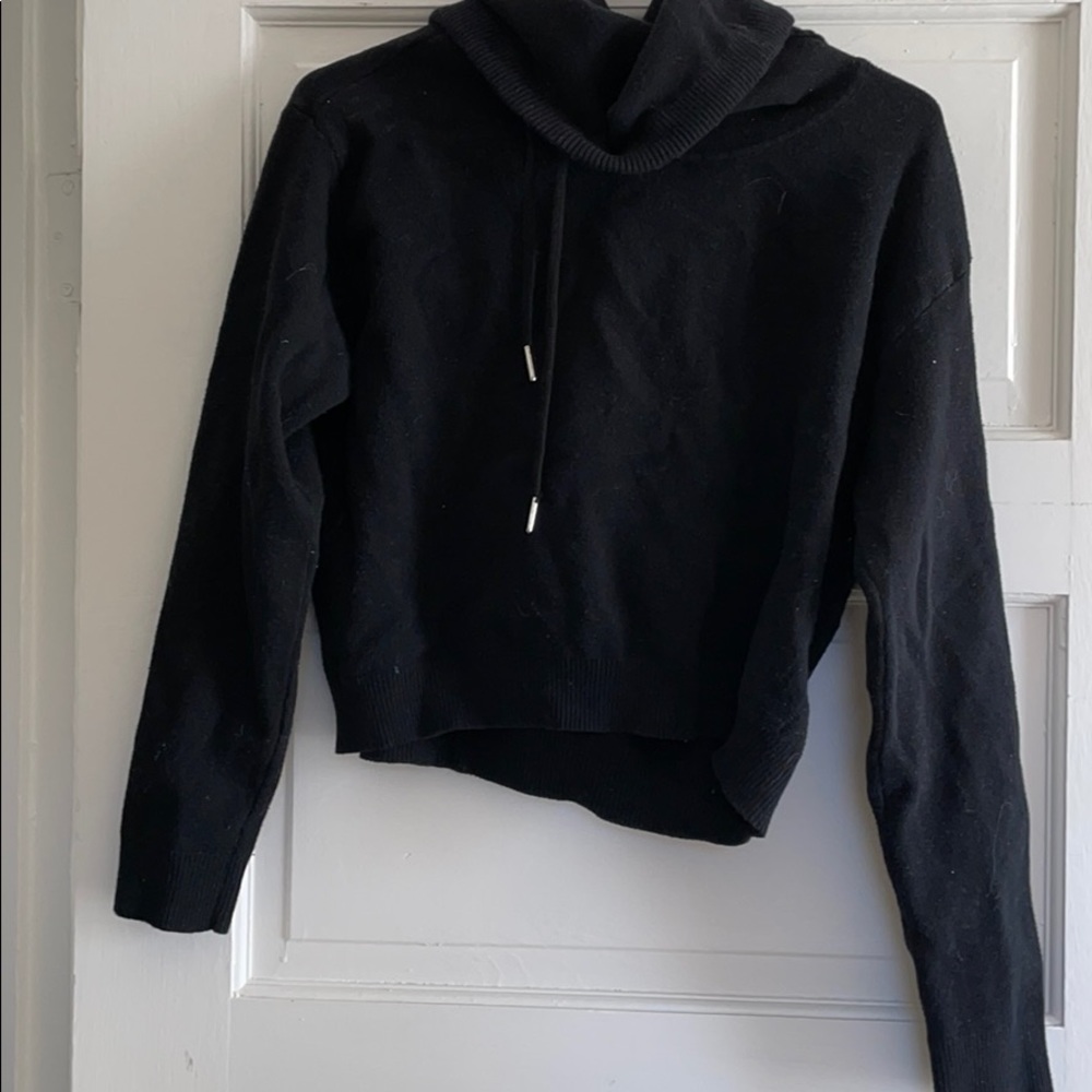 Black cropped hoodie with turtleneck